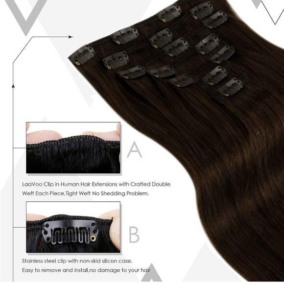 14” Clip in Hair Extensions 14 inch #2 Darkest Brown 7pcs 120g - Picture 3 of 7